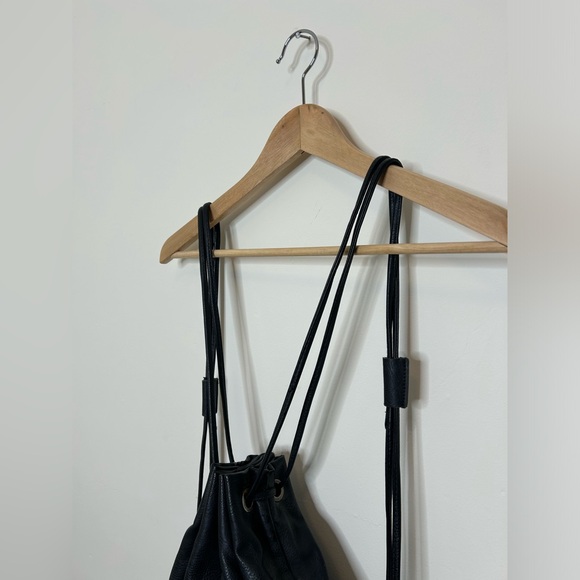 Black Faux-Leather Drawstring Backpack (Forever 21) - Picture 2 of 7
